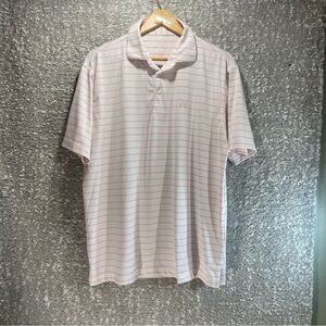 Rhoback Men's Performance Stretch Polo Shirt Pink White Stripe L Polyester